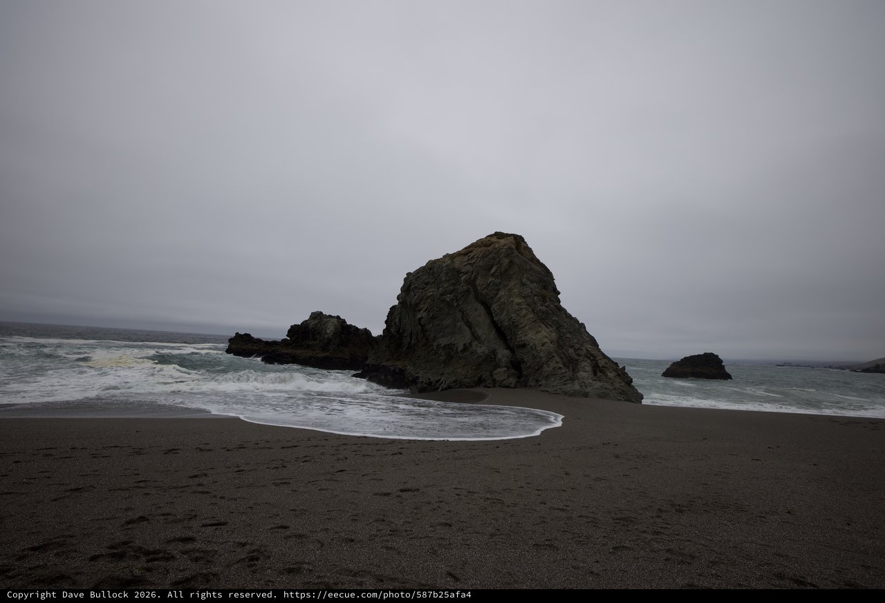 Brooding Sea Stack on a Misty California Coast
