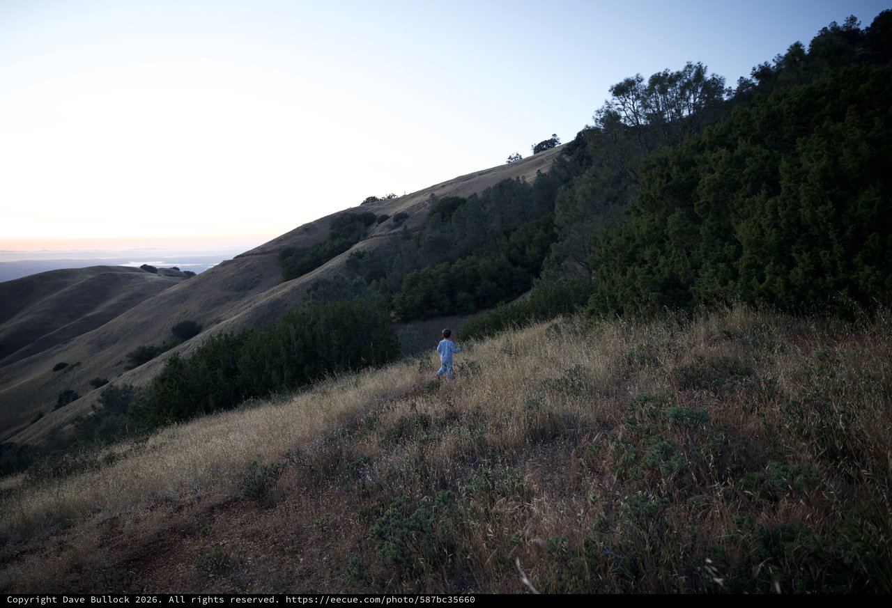 Lone Child Wandering the Golden Hills at Dusk