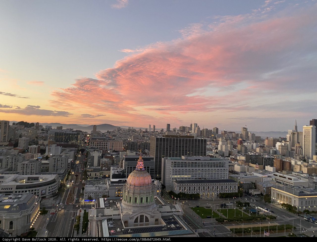 Pink Clouds over Urban Skyscrapers