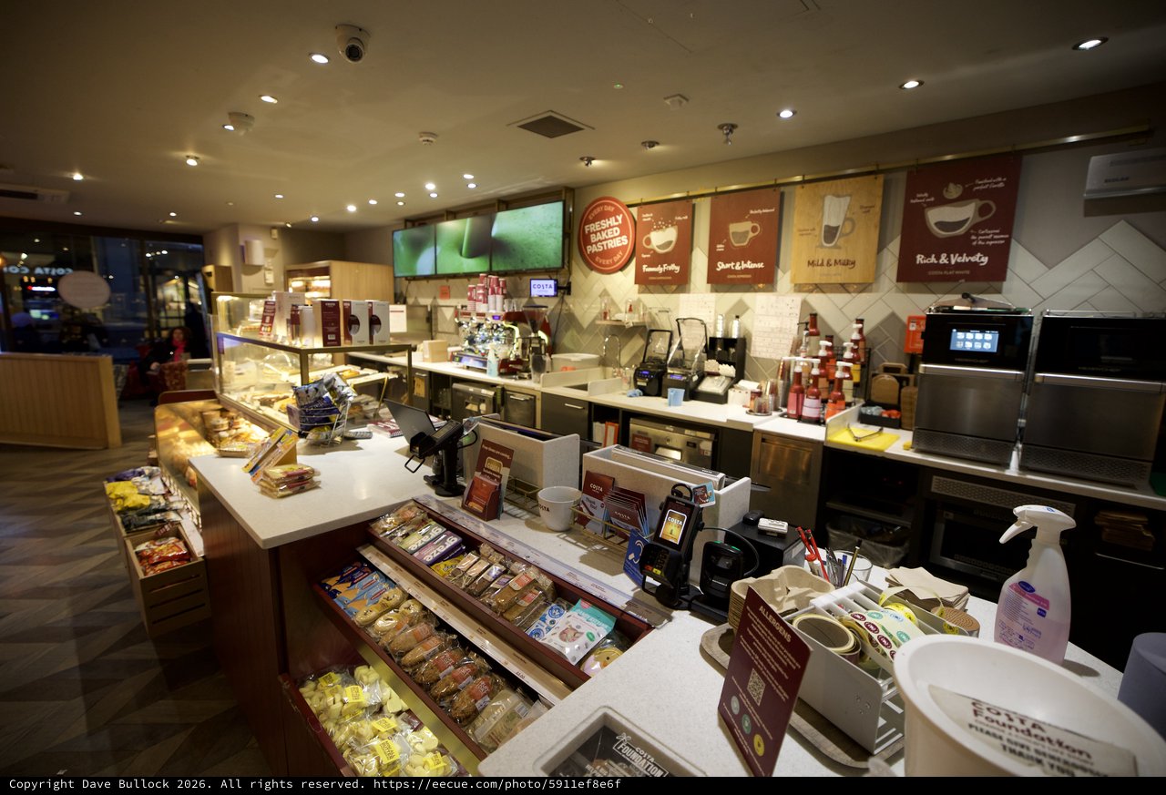 Modern Costa Coffee Shop Interior with Counter Display