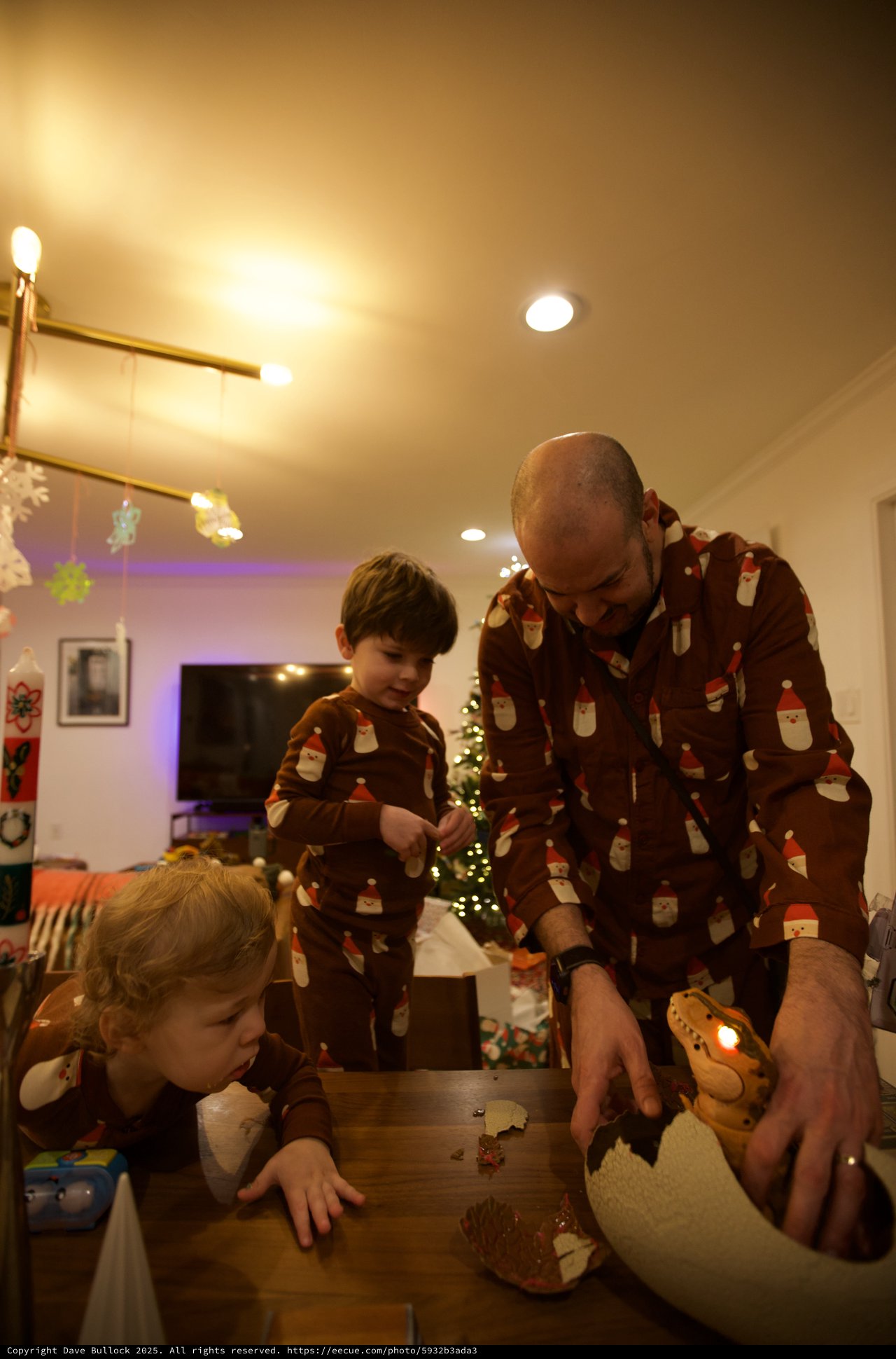 Family Christmas Morning in Matching Pajamas