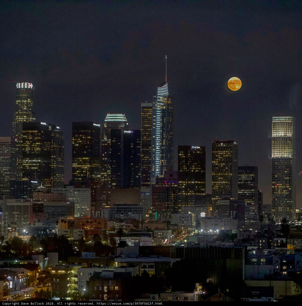 Moonrise over LA's Cityscape