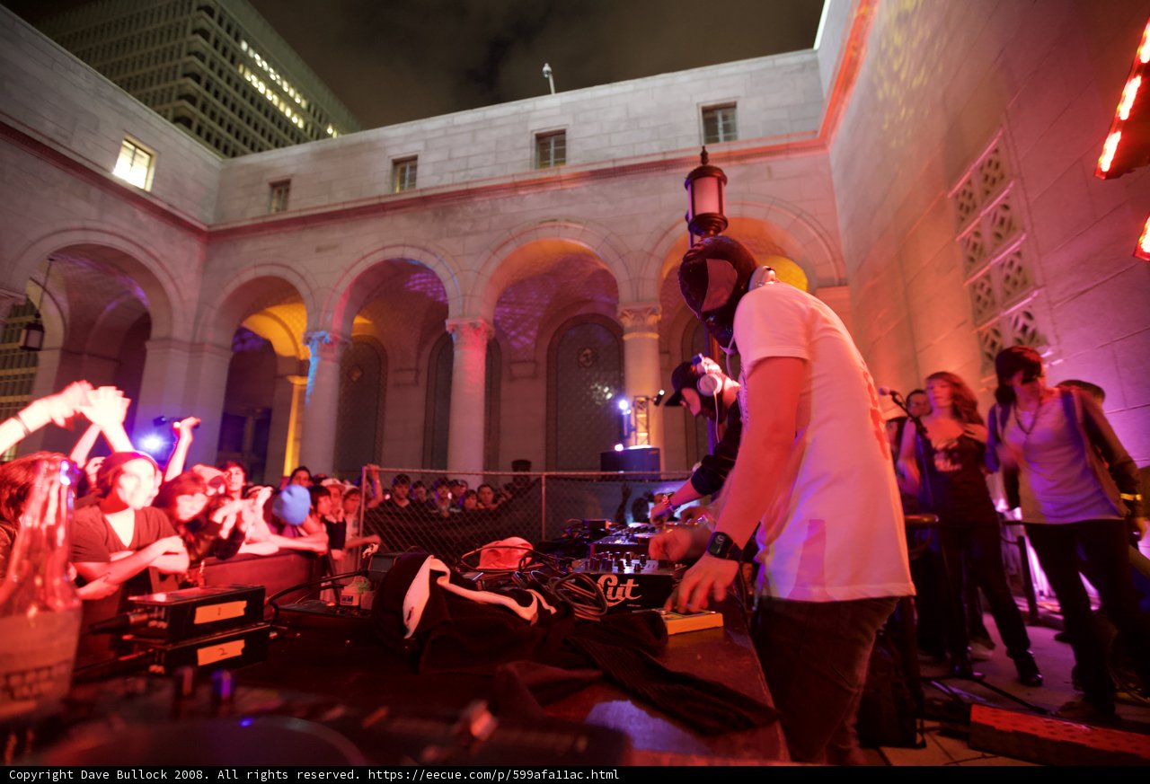 Urban Nightscape with DJ and Crowd