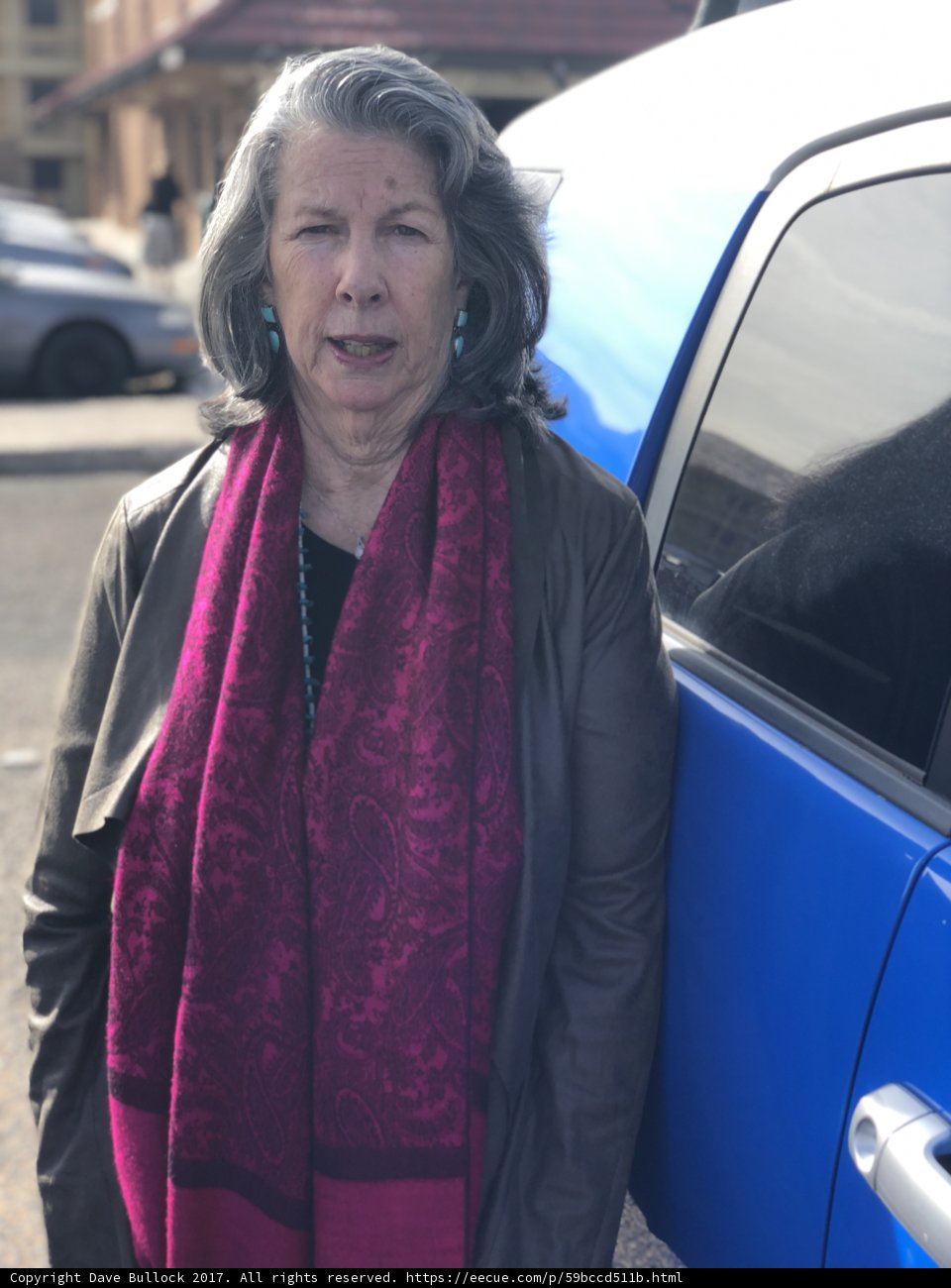 Lady and Her Blue Car