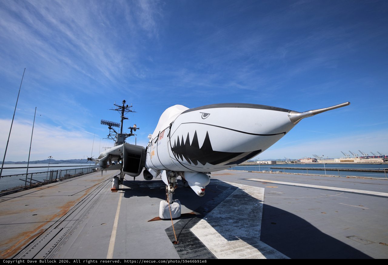 Military Aircraft with Shark Teeth Nose Art on USS Hornet
