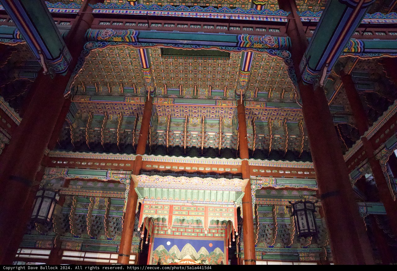 Korean Architectural Splendor: A Temple's Ornate Ceiling