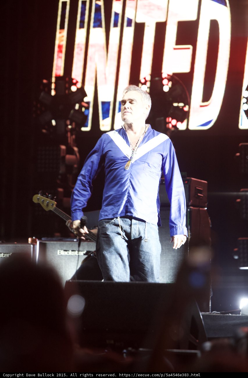 Morrissey Full Body Blue Shirt Bassist Sunburst Bass Blackstar Amp UNITED Video Screen Crowd