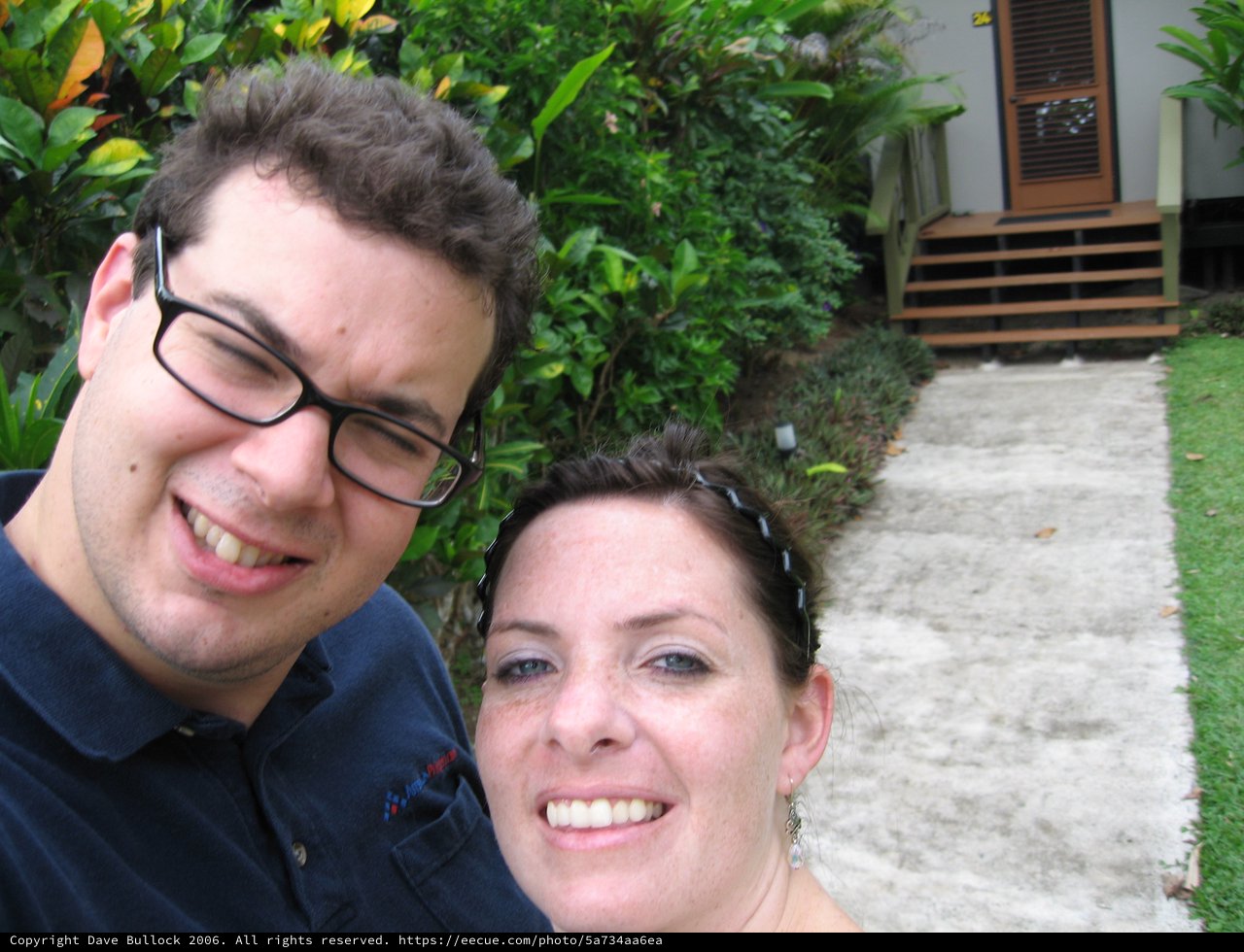 Smiling Couple Selfie at Tropical Garden Resort