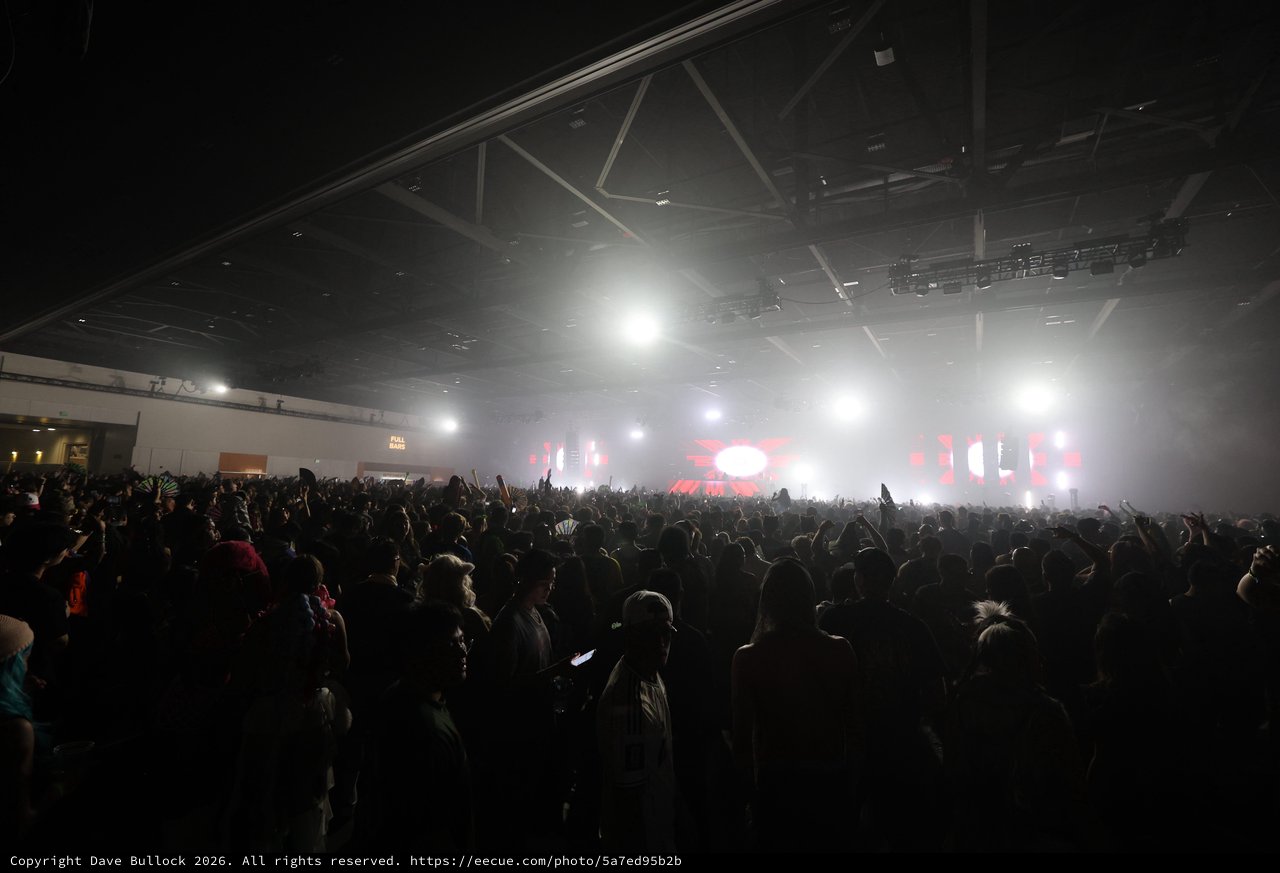 Massive Indoor EDM Festival Crowd Engulfed in Fog