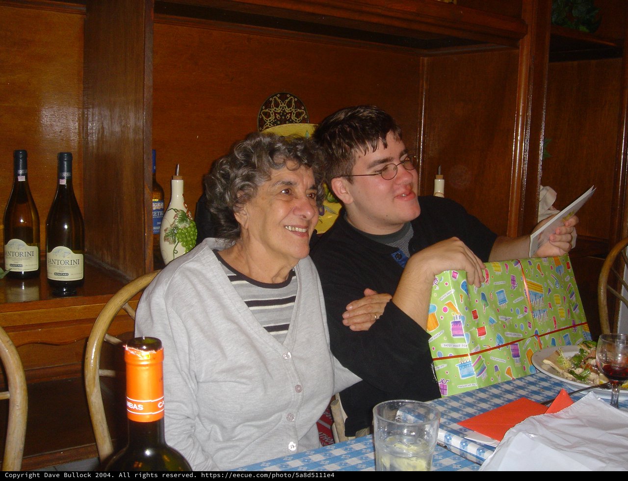 Grandmother and Grandson Celebrate Birthday at Restaurant