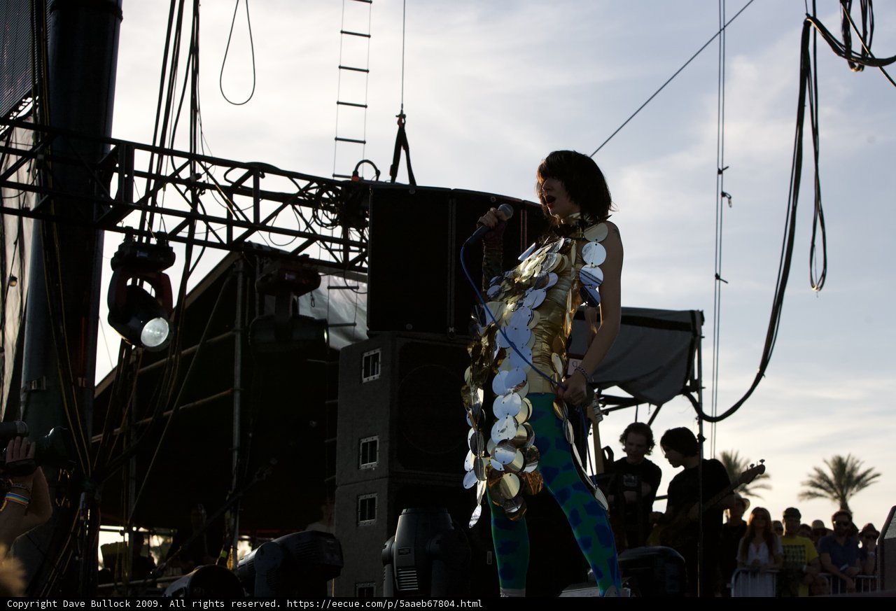 Karen Lee Orzolek Performing with a Microphone at Coachella 2009