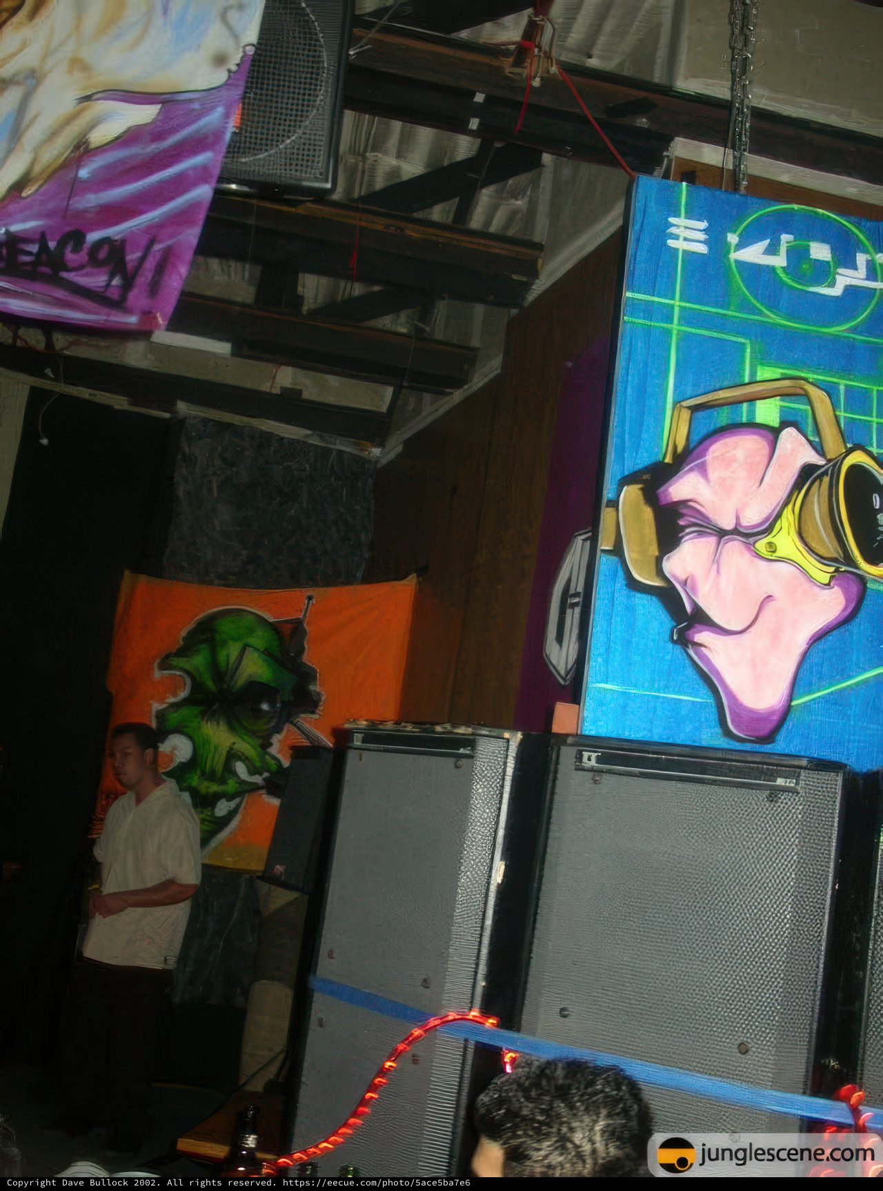 Cartoon character poster in a music club