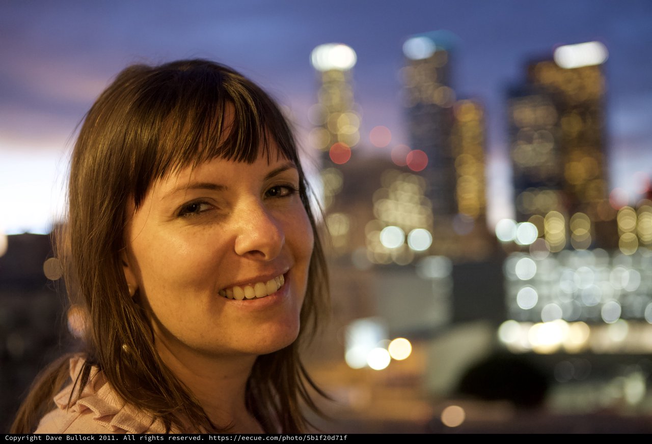 City Lights Portrait at Dusk Over Downtown