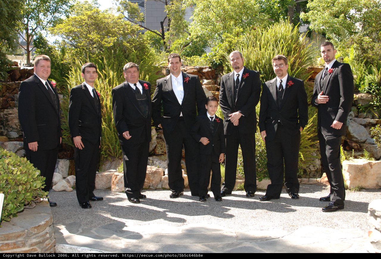 Groomsmen Pose Outdoors at Summer Wedding Celebration