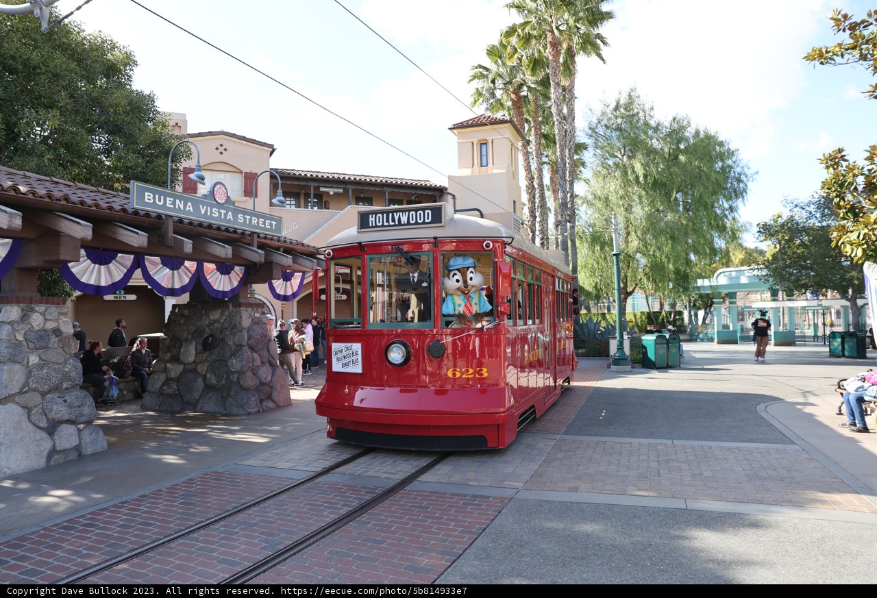 Red Trolley Car at the Station