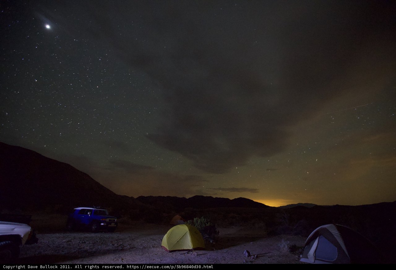 Nighttime Campsite with Car and Tent