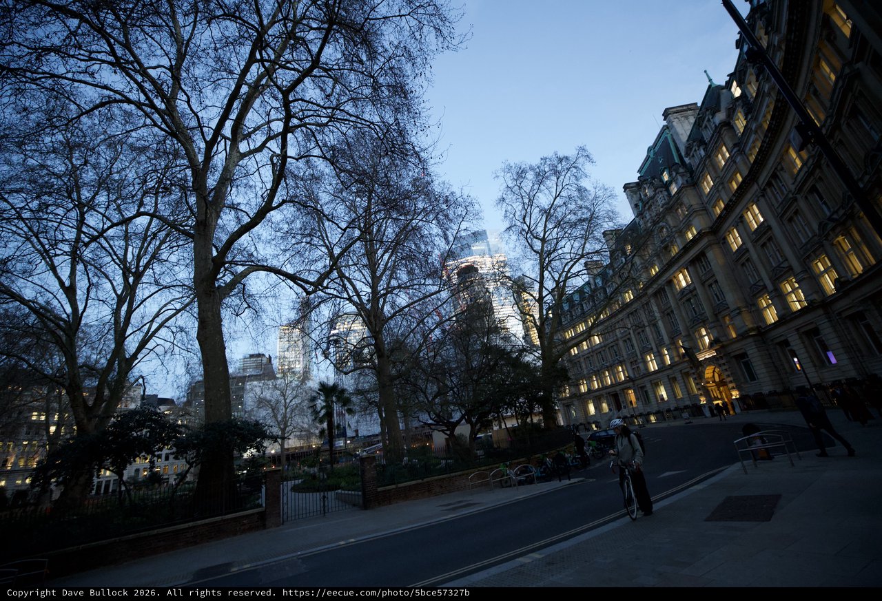 Winter Dusk Along London's Embankment at Blue Hour