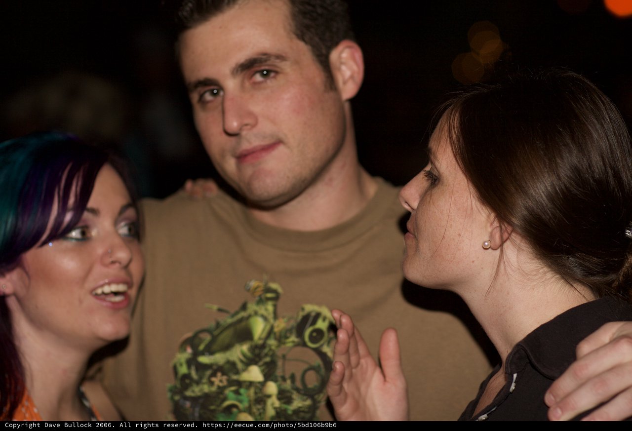 Three Friends Share a Moment at a Evening Gathering