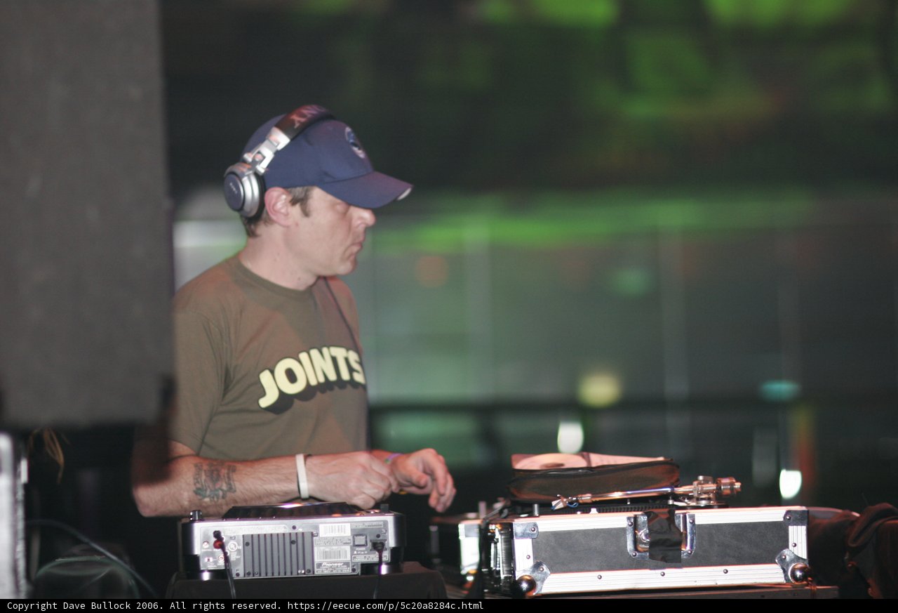 Hat-wearing Deejay Spins at Outdoor Concert