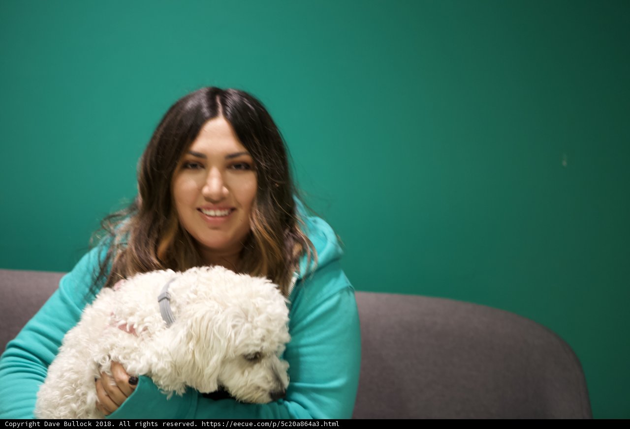 Woman and White Dog on the Couch
