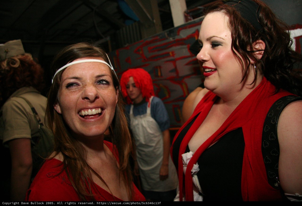 Two Women Laughing at a Halloween Party 2005