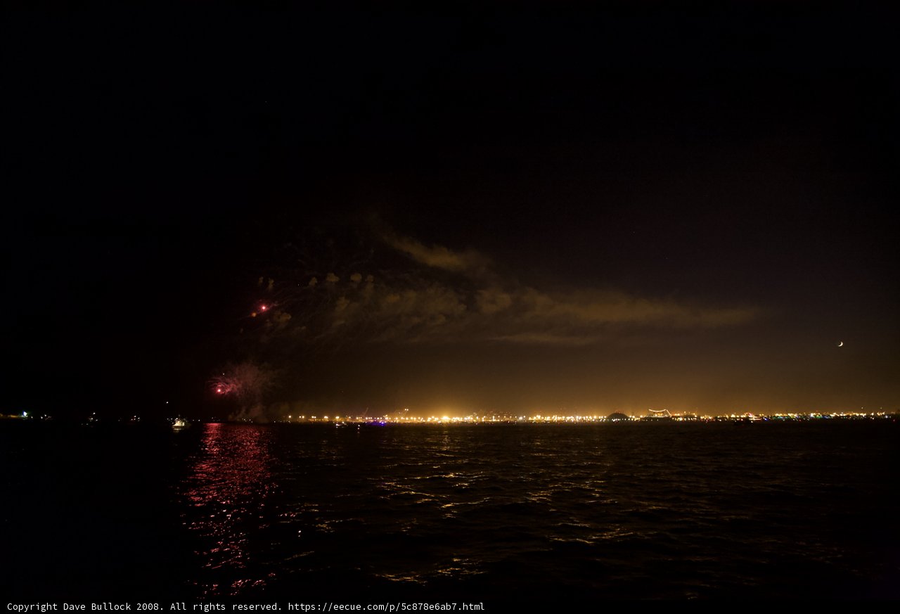 Glittering Fireworks Over the Serene Night Waters