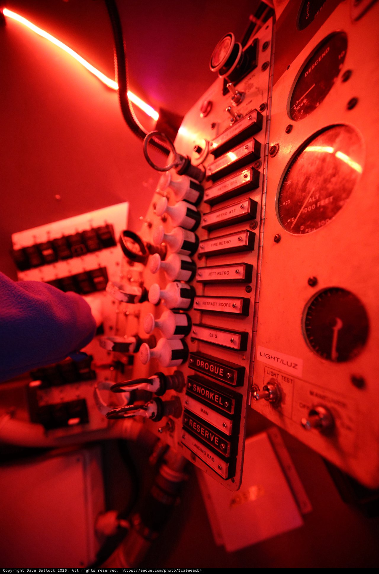 Submarine Control Panel Bathed in Red Light