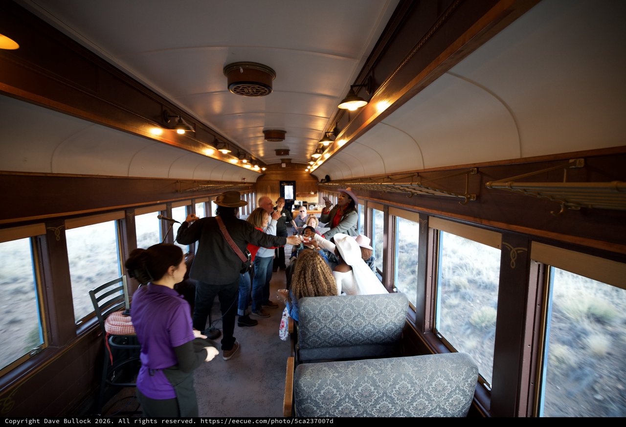 Passengers in Vintage Railroad Observation Car