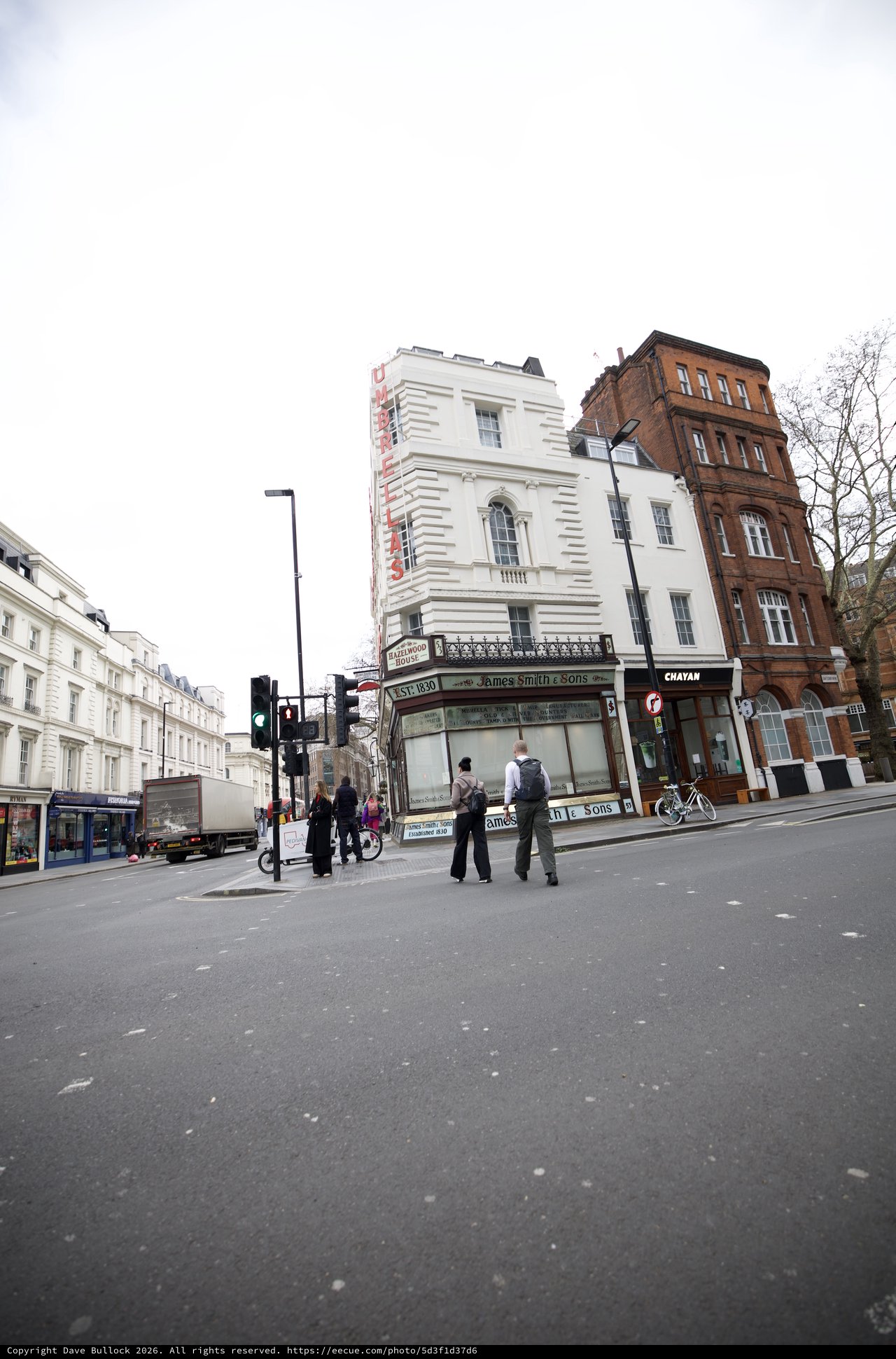 Historic London Street Corner with White Buildings