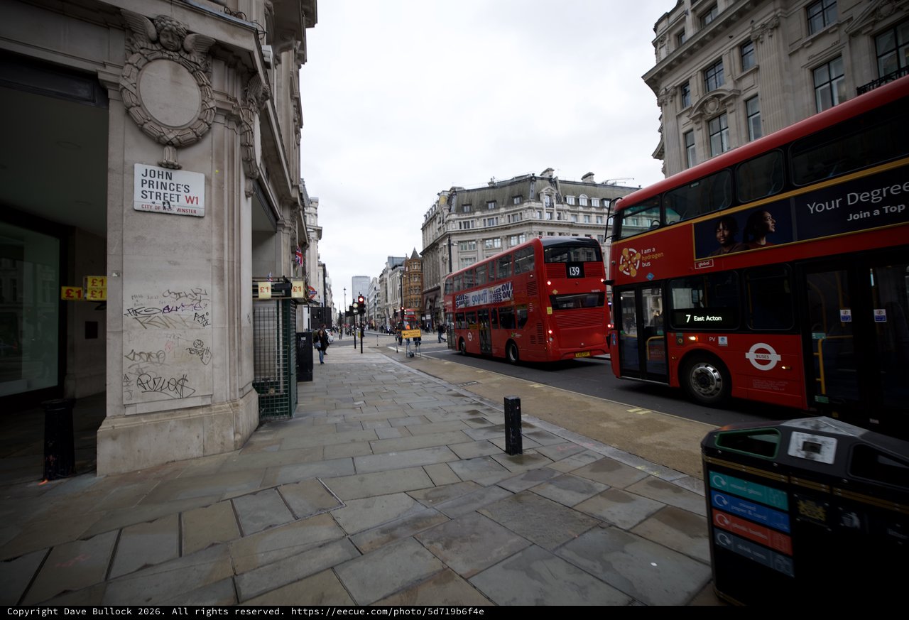 Red Double-Decker Buses on John Princes Street, London