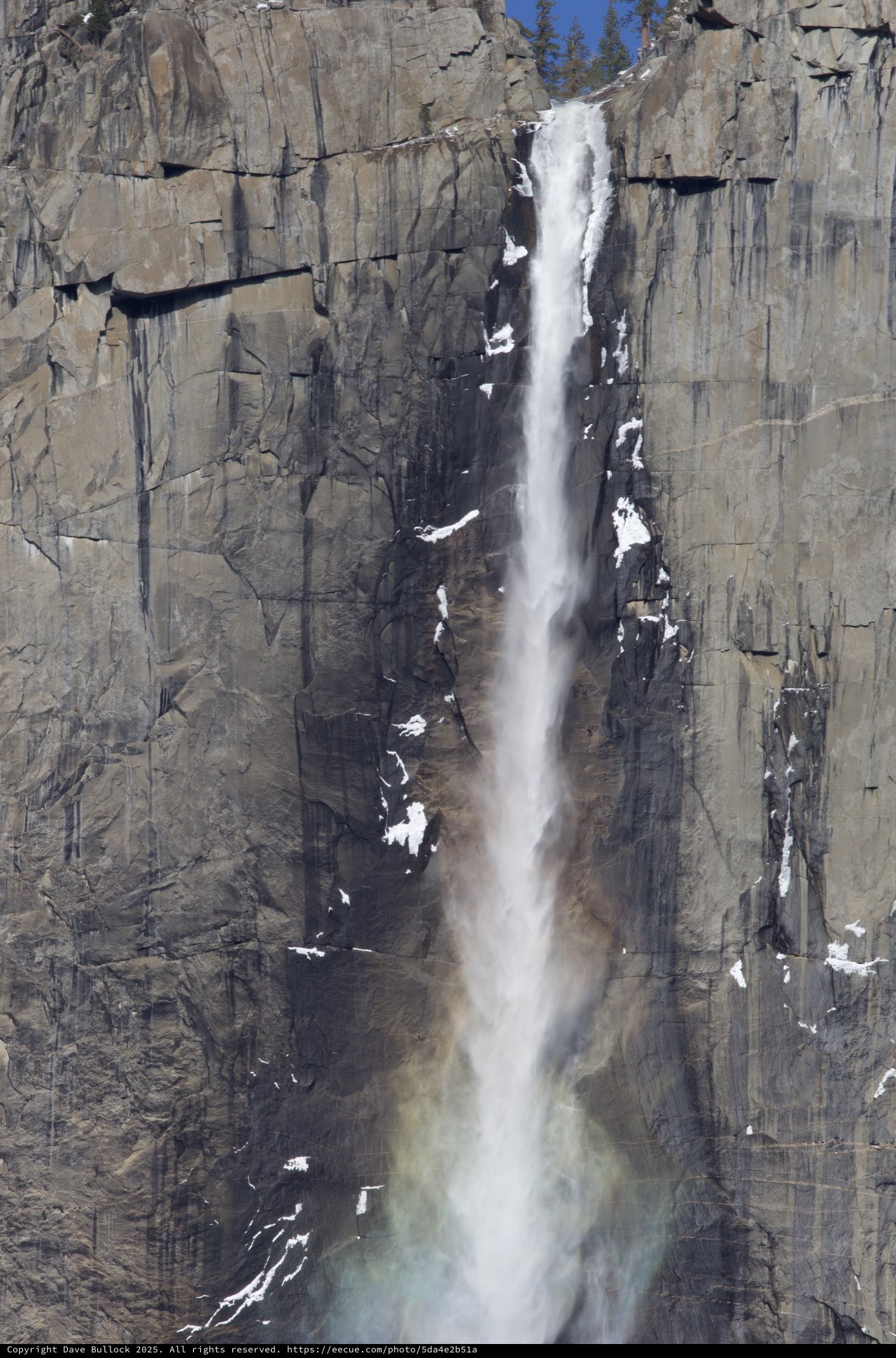 Upper Yosemite Fall Cascading Down Granite Cliff Face