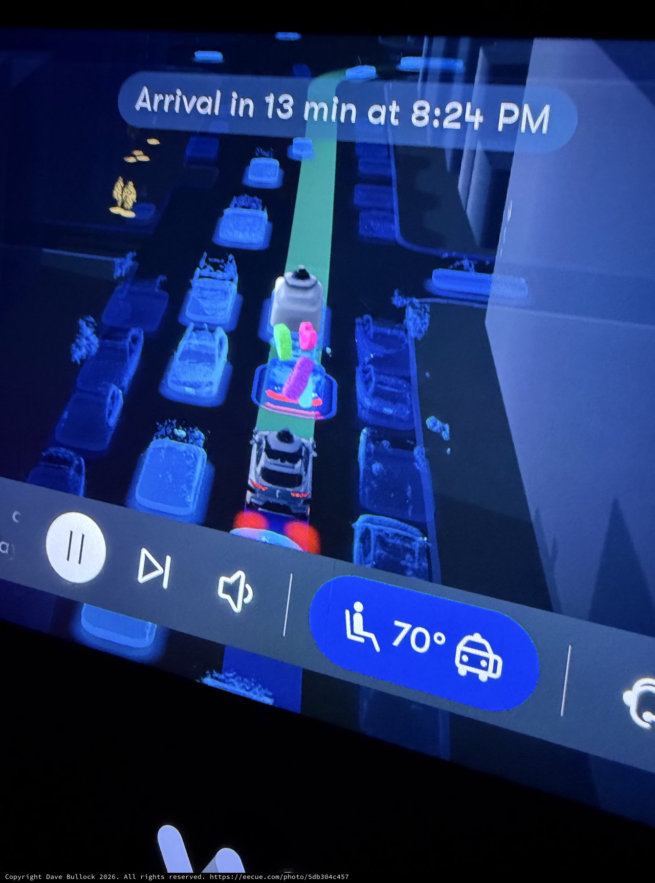 Tesla Autopilot Navigation Display at Night