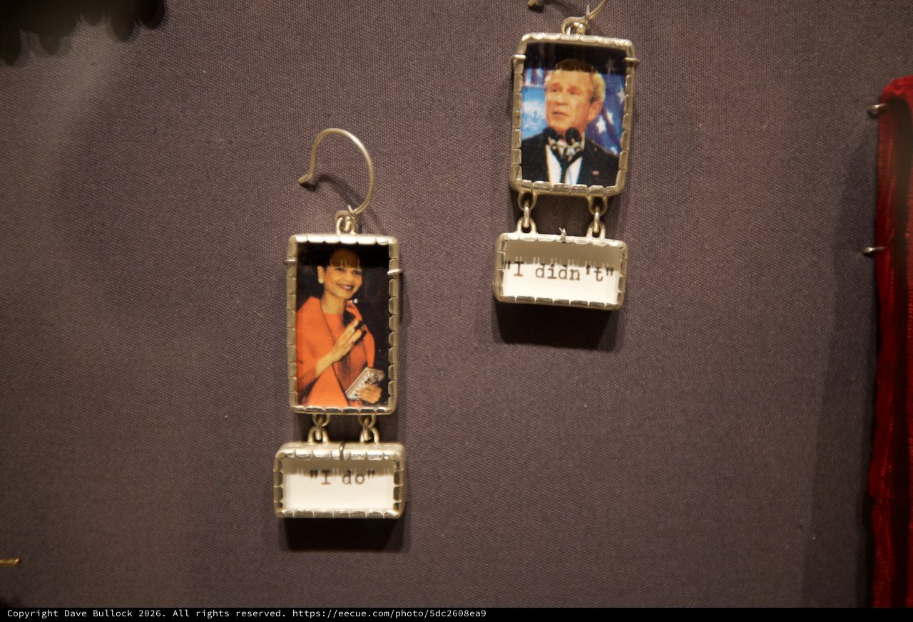 Political Statement Earrings Display at Gallery
