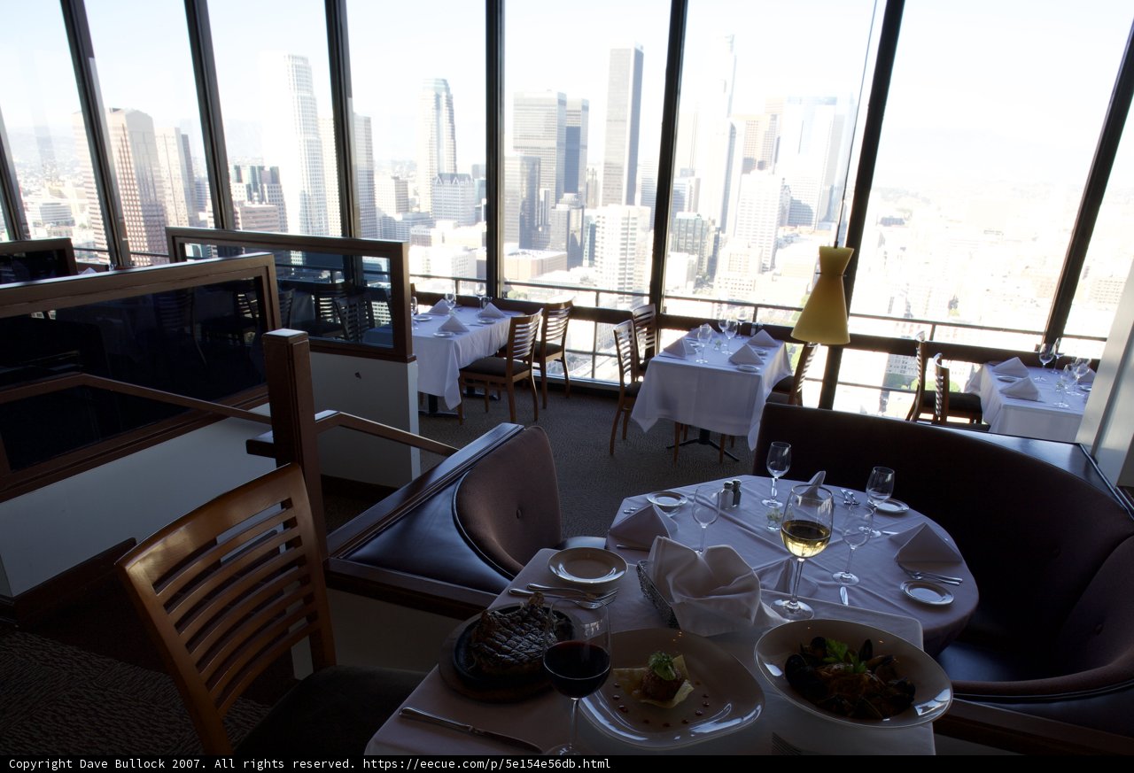 Cityscape View from Restaurant Table