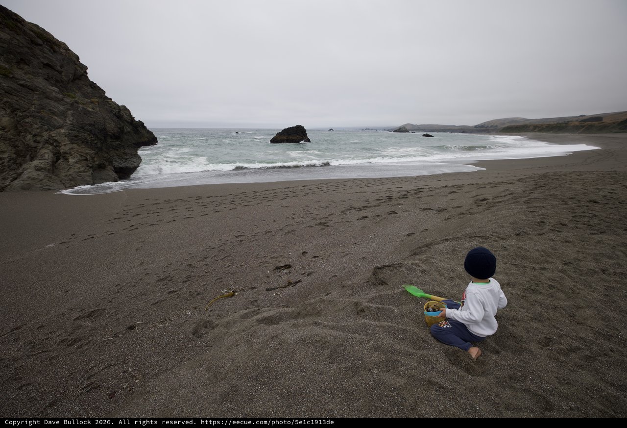 Solitary Child Gazing at the Pacific Ocean Shore