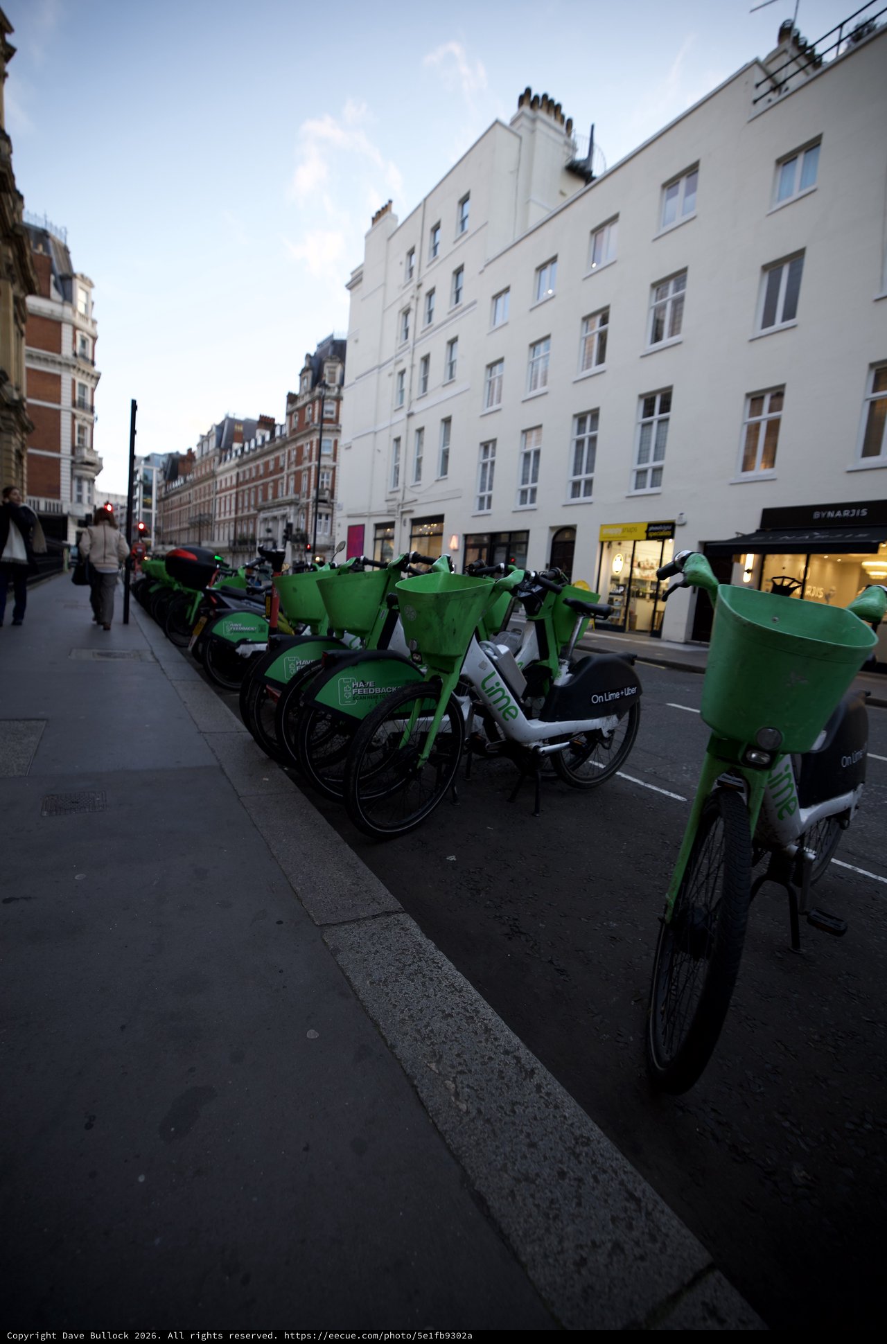 Green Bike Share Station on London Street at Dusk