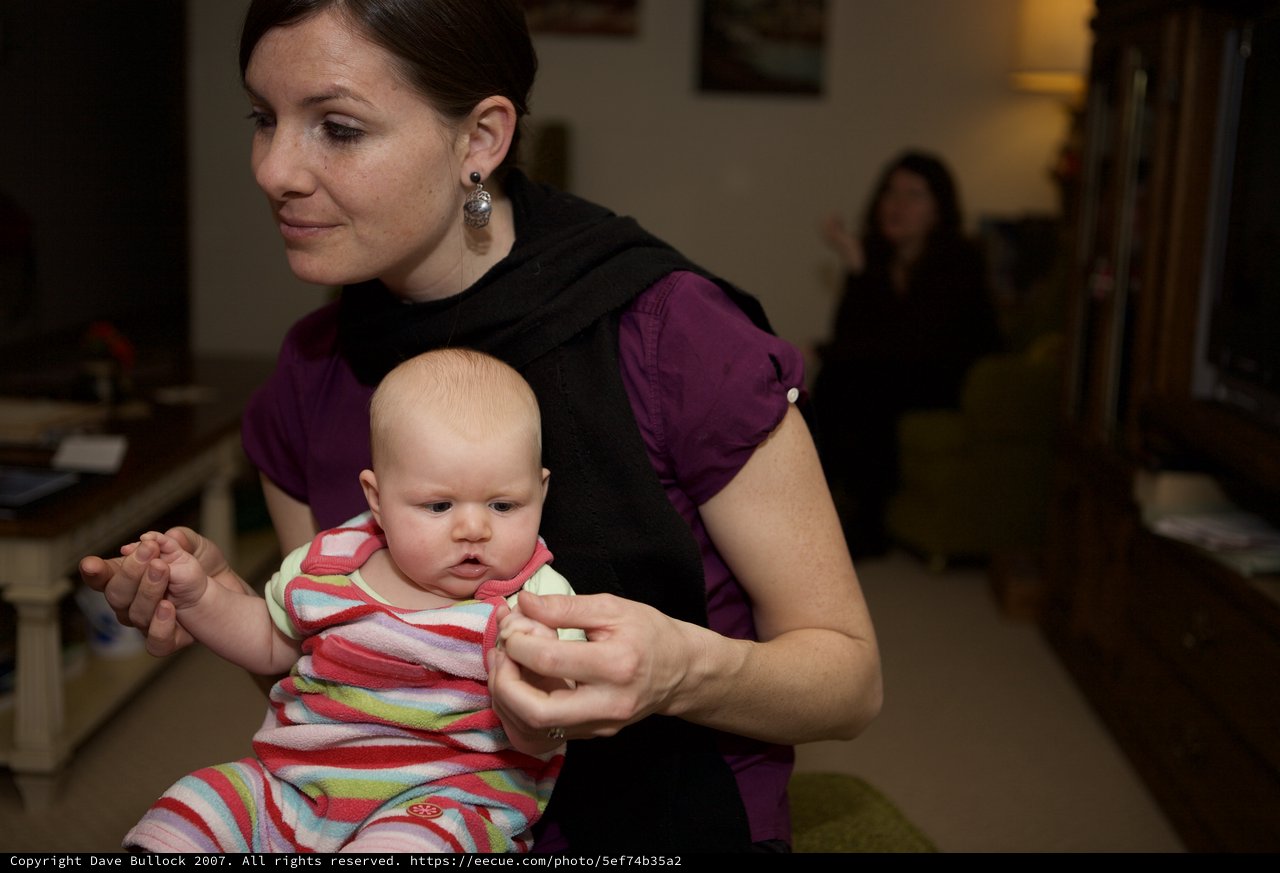Mother Holding Alert Baby at Home Gathering