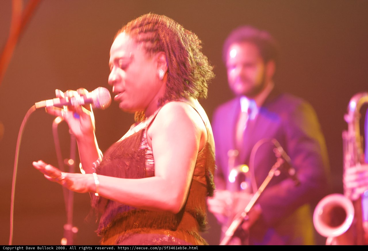 Concert Performance: Woman Singing and Man Playing Saxophone