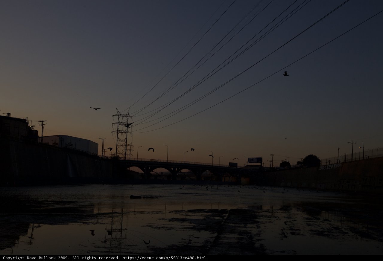 Sunset over the LA River Power Lines