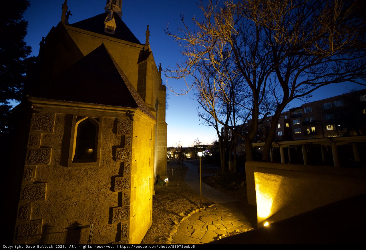 Historic Church Illuminated at Twilight in Santa Fe