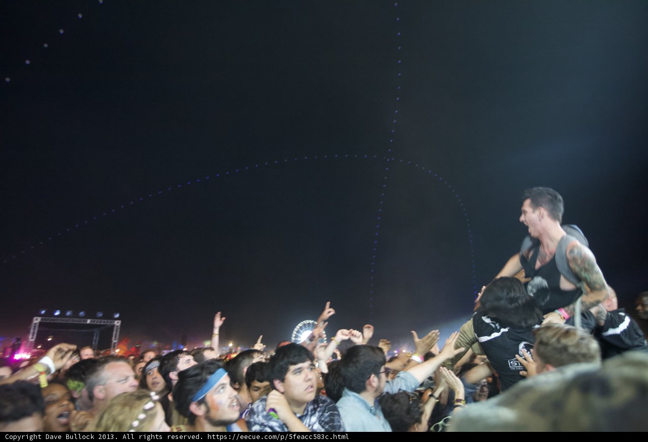 Man Riding the Crowd at Coachella Concert