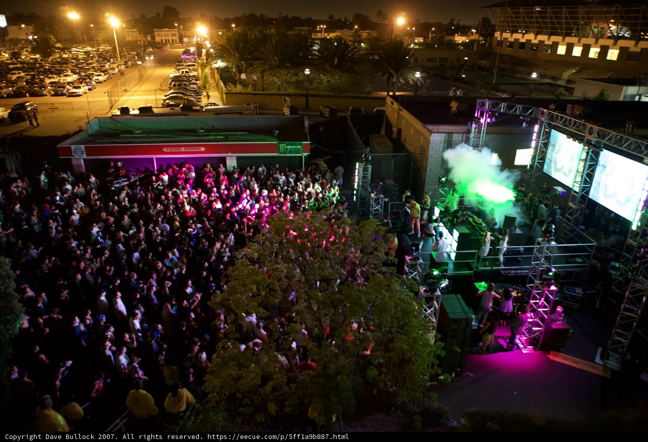 Nighttime Rooftop Concert Crowd
