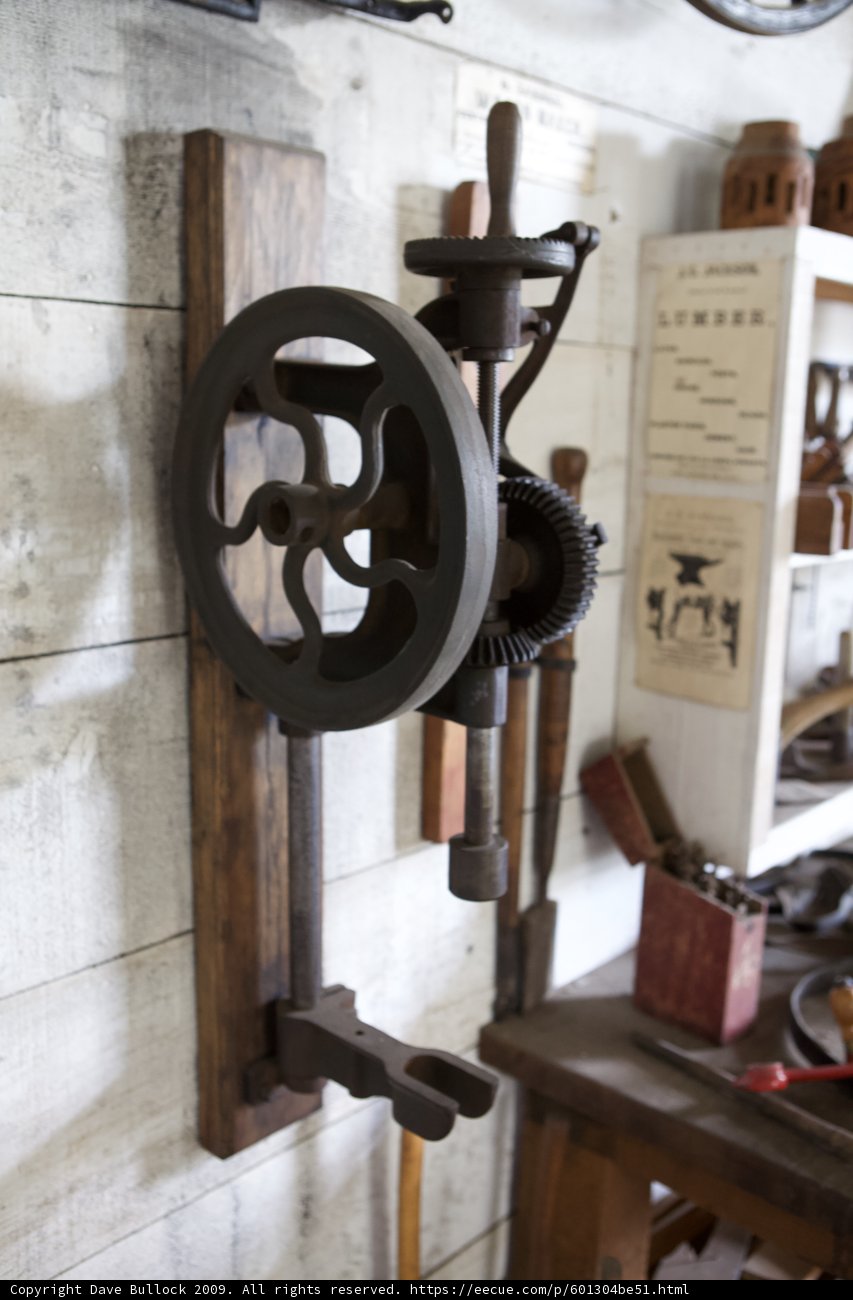 Workshop Wall with Clock and Tools