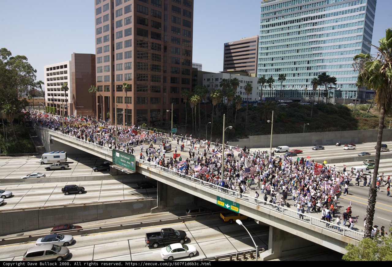 Mayday Rally Crowd on City Overpass