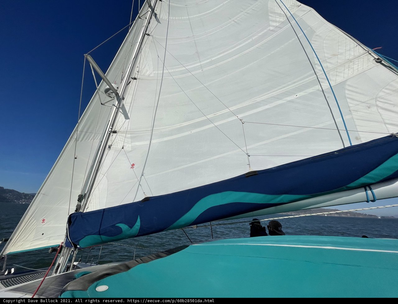 Blue and White Sailboat in San Francisco Bay