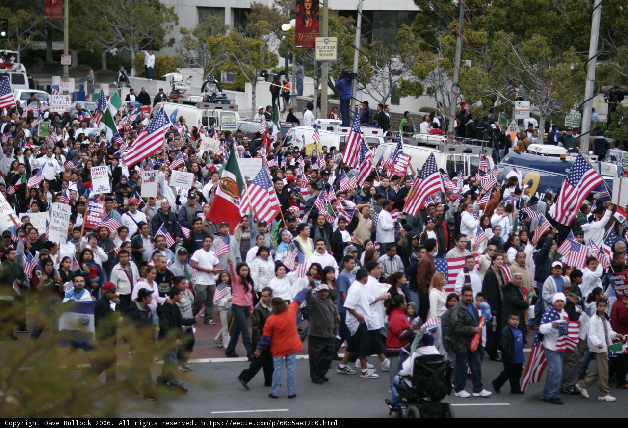Patriotic Crowd Marching for a Cause