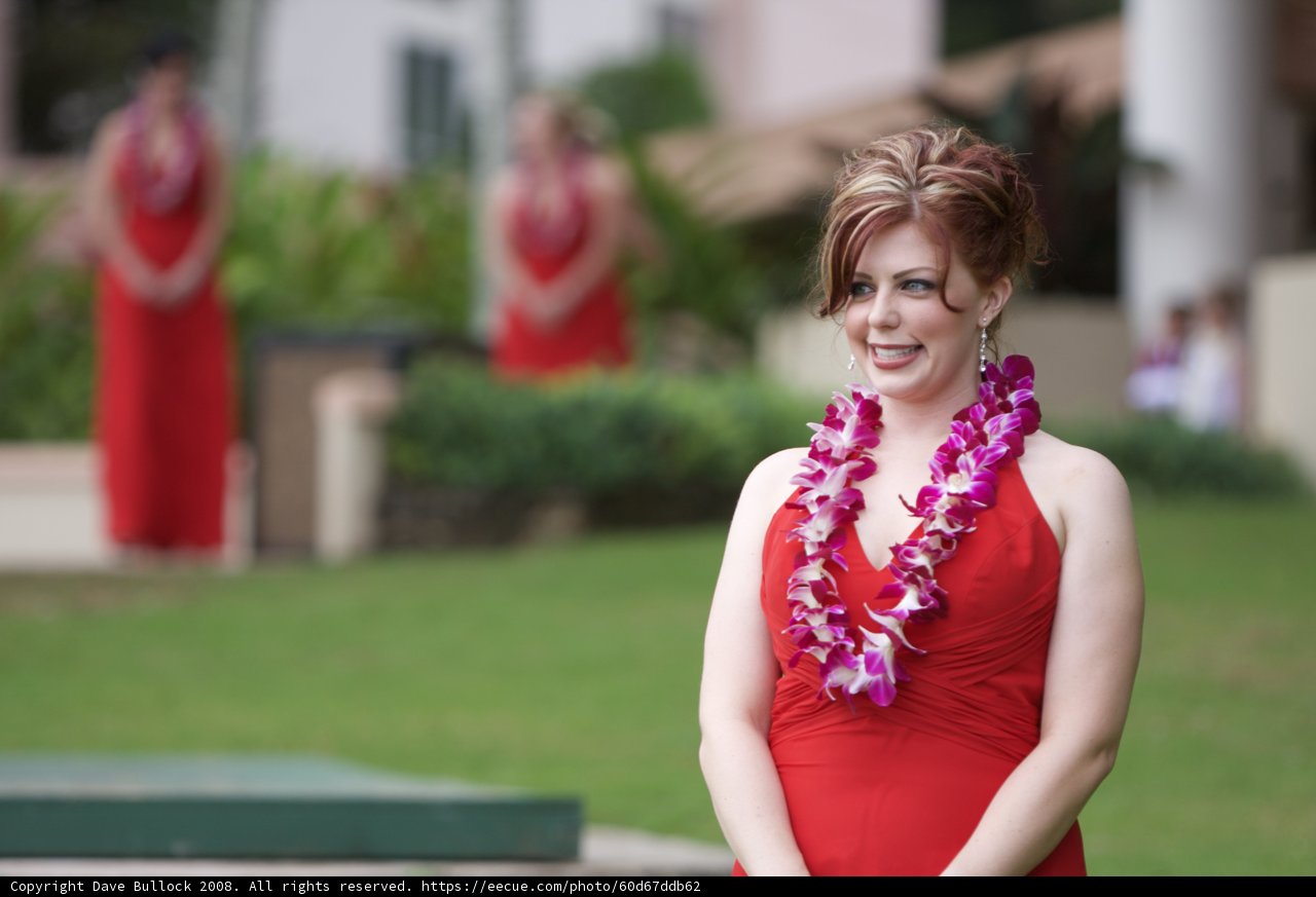 Red Dress Smiles on Wedding Day