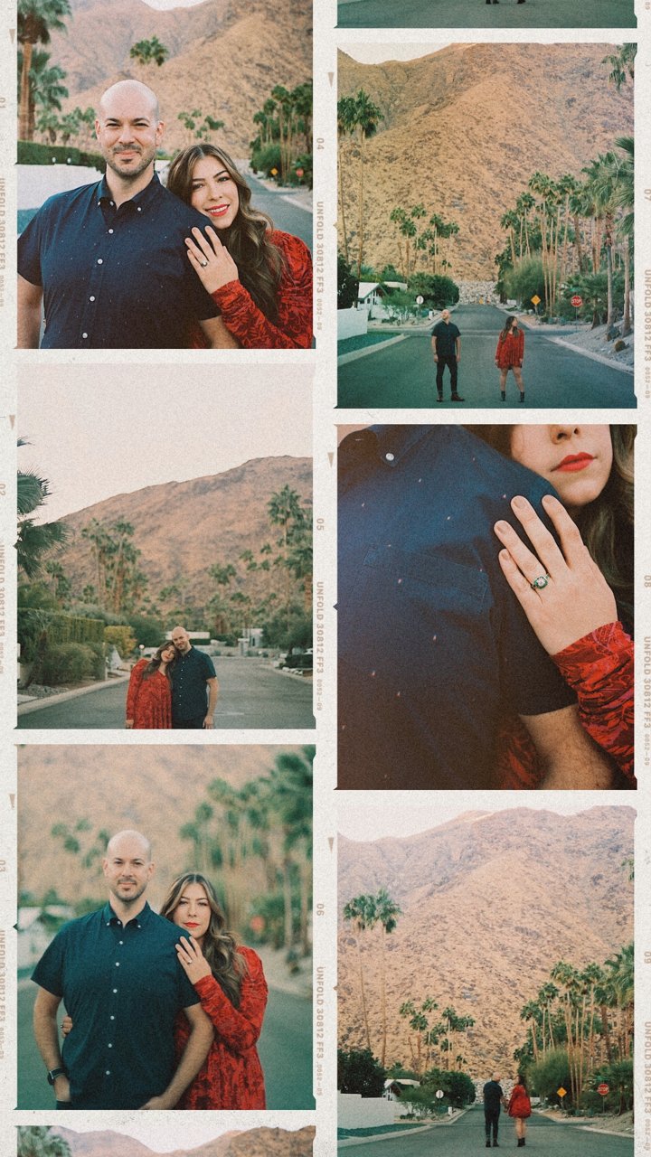 Desert Engagement Photo Collage in Film Style