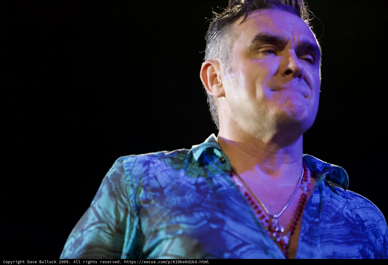 Morrissey: A Blue-Shirted Performer with Accessories