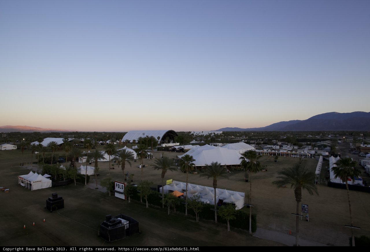 Coachella Music Festival: Tents, People, and Palm Trees